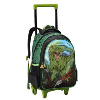 Mochila Escolar Infantil Com Rodinhas Criança Dinos 3D Volta As Aulas