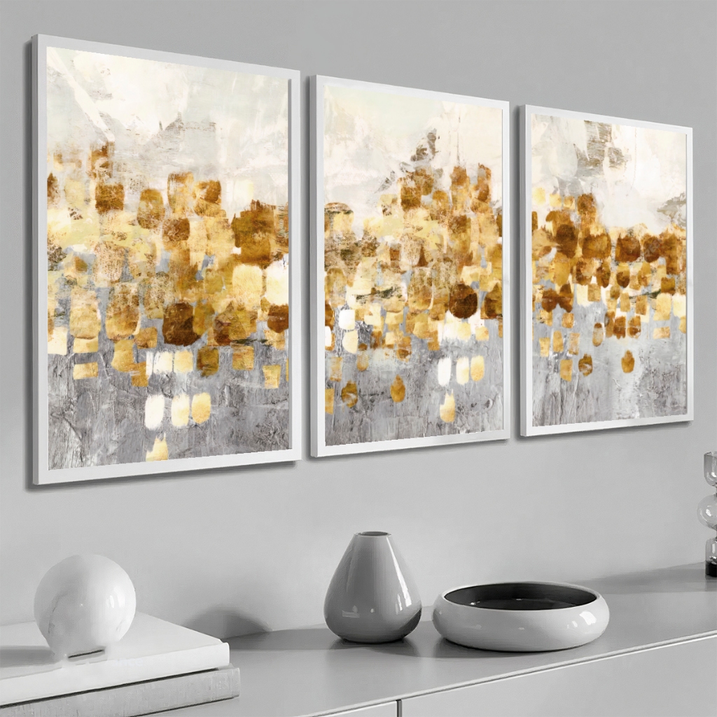 Kit 3 Quadros Decorativos Abstrato Moldura Sala Quarto Escritório 40x60 Dourado Grande — imagem 2 de 2