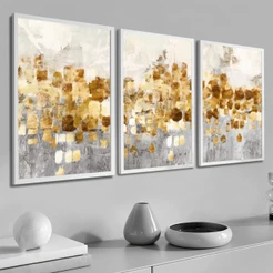 Quadro Decorativo 50x70 Sala Com Moldura Moderno Abstrato Dourado