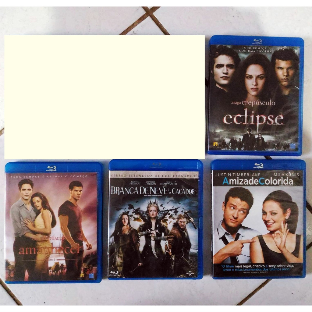 Kit 4 Filmes Blu-ray - A Saga Crepúsculo - Eclipse, Amanhecer, Branca de Neve e o Caçador, Amizade Colorida (Original) Lote bluray