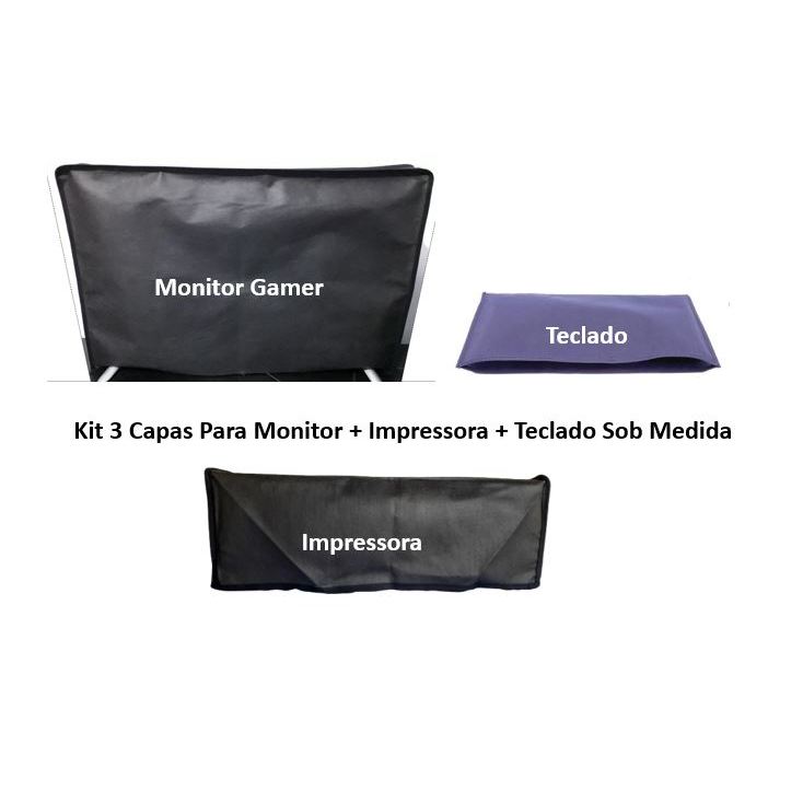 Kit 3 Capas Proteção Para 1.Monitor Led Gamer + 1.Teclado + 1.Impressora em TNT Preto Antipoeira Resistente Bonito.