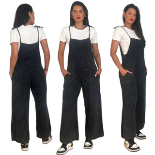 Jardineira Macacão Feminino Pantacourt Com Amarração nas Alças Com Bolso nas Laterais Casual para Mulheres Em Malha 100% Algodão Estonada