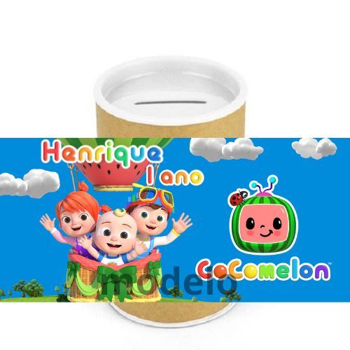 Adesivo para cofrinho 10x6 personalizado Cocomelon - Papel fotográfico brilhante adesivo 180gr (APENAS ARTE E IMPRESSÃO)