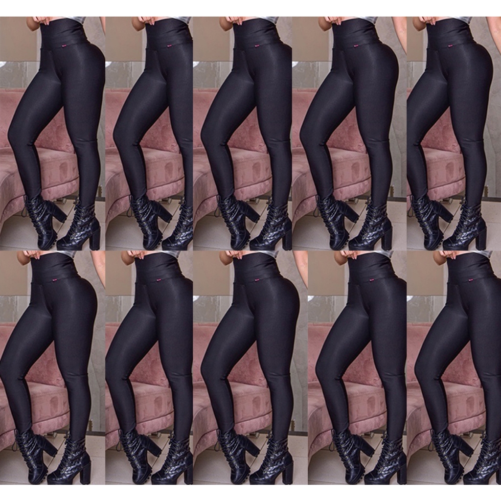 Kit 10 calças modeladora tecido grosso atacado empina bumbum afina cintura moda academia fitness