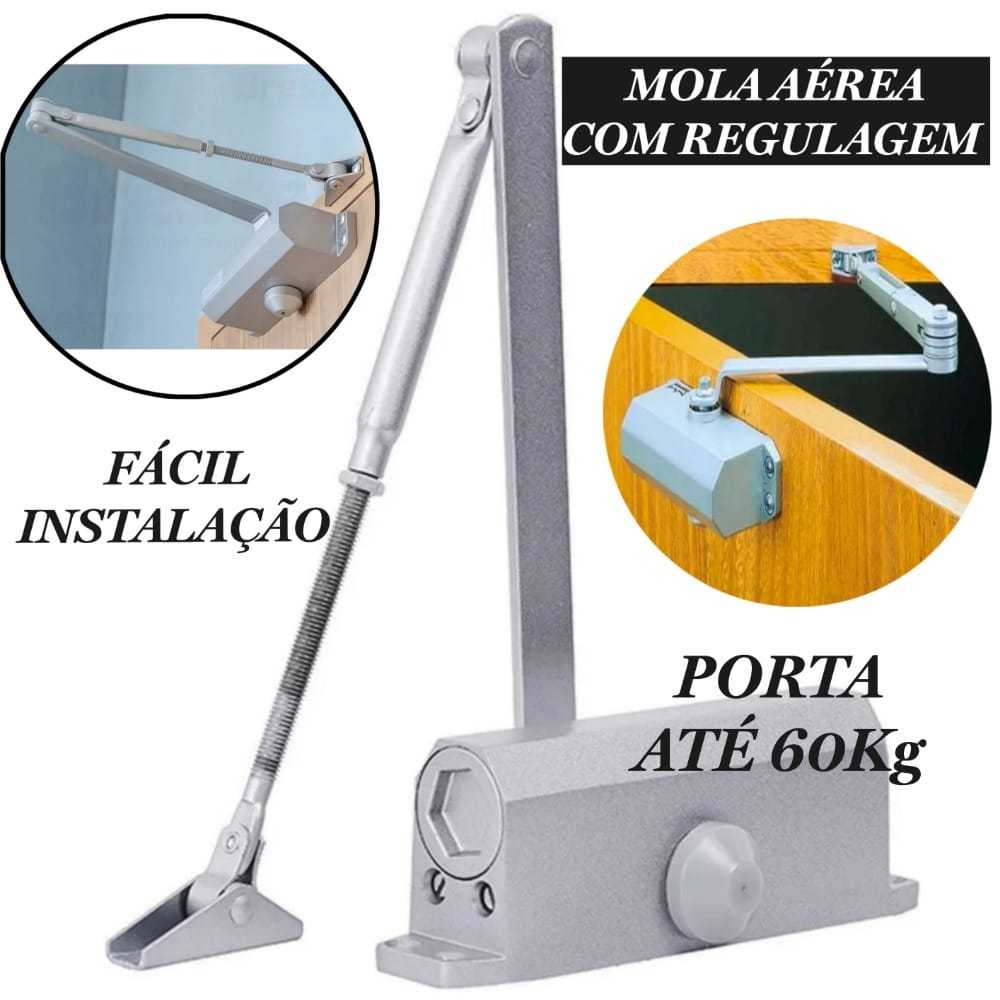 Mola Hidráulica Aérea Para Porta Até 60kg Fechamento Automático