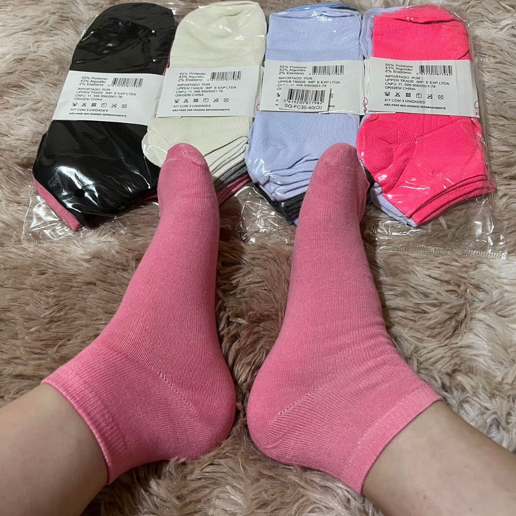 Kit 12 Pares De Meias curtas femininas em diversas cores em Oferta na Shopee