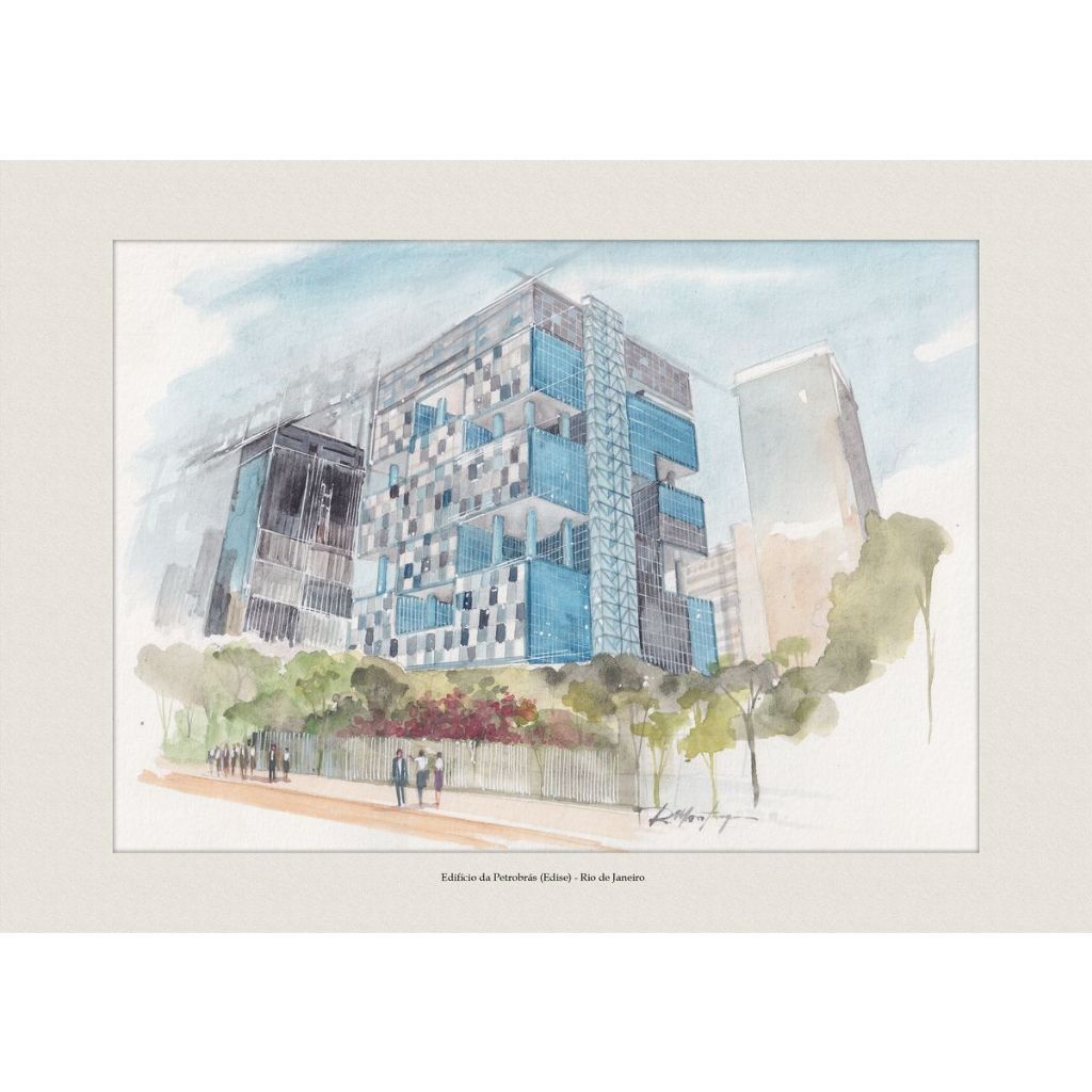 Pintura em Aquarela Edifício da Petrobrás Edise - Rio de Janeiro | Quadro Decorativo | A4