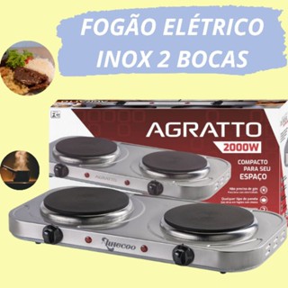 Fogão fogão elétrico Cooktop Elétrico Fogareiro 2 Bocas 2.000 Watts Fogão Elétrico 2 bocas 110v ou 220v agratto fogareiro Portátil Camping Mesa Inox 2 Bocas FM 2000W