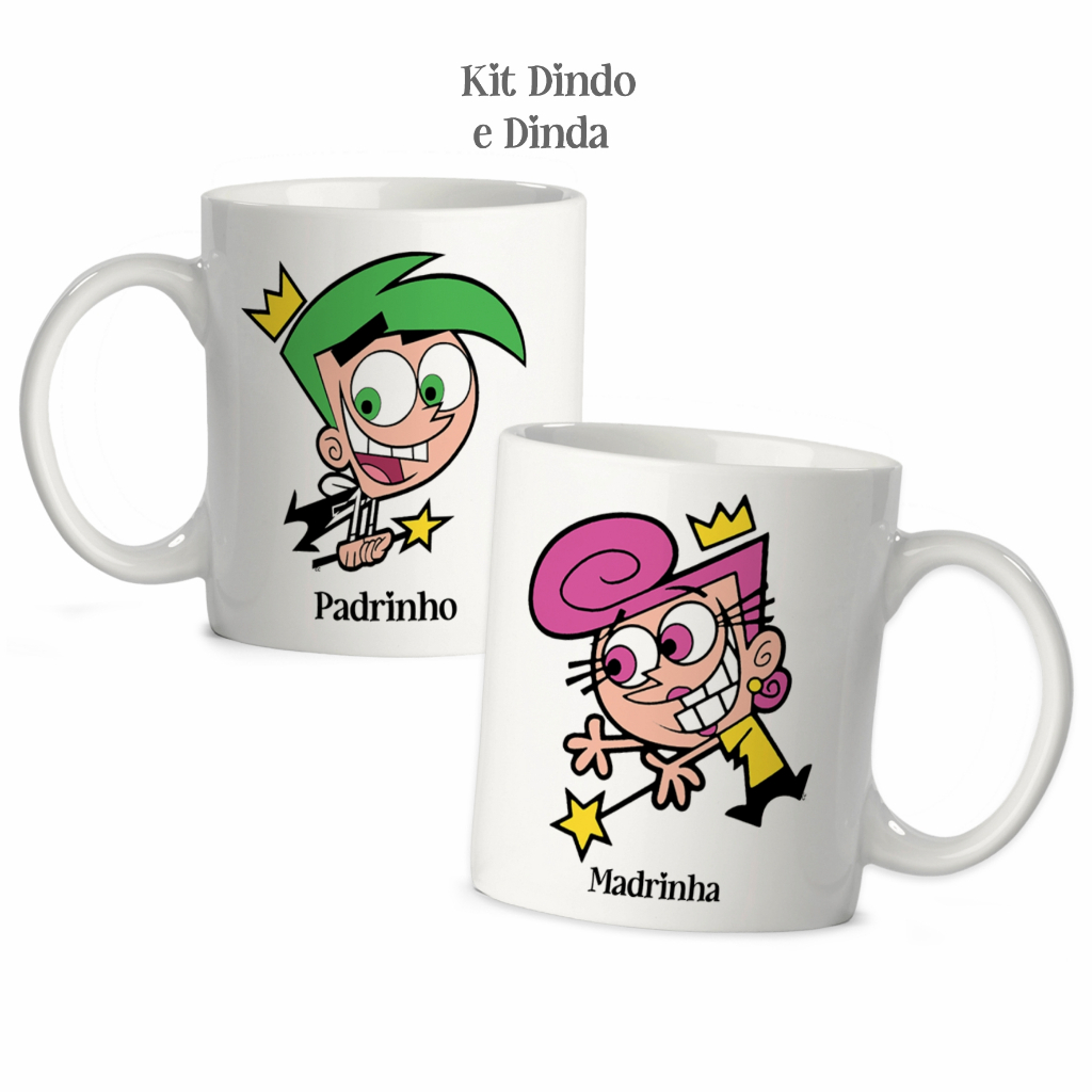 Caneca Padrinho Madrinha Dindo Dinda de Batismo Desenho Padrinhos Mágicos - Kit 2 Unidades em Oferta na Shopee