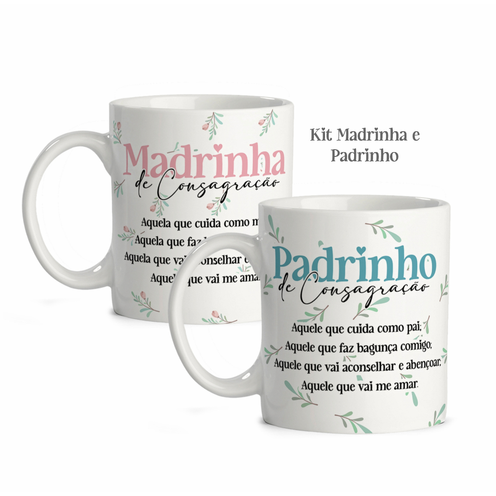 Caneca Madrinha Padrinho de Consagração Personalizada com Nome - Kit 2 Unidades em Oferta na Shopee