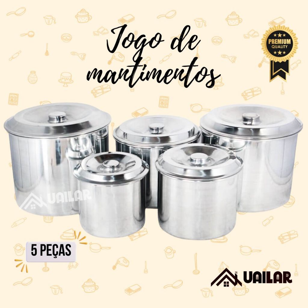 Jogo mantimentos lata de aluminio 5 peças Liso 14/22