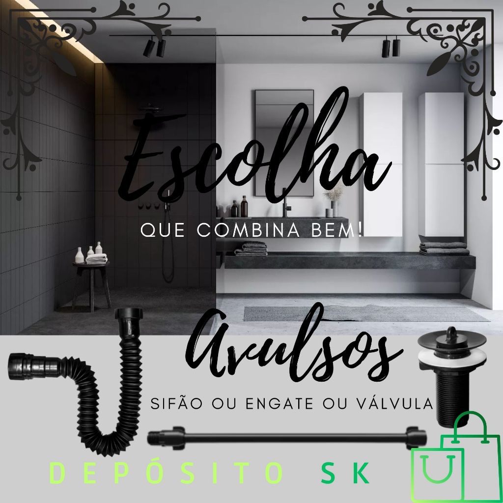 Sifão Preto ou Válvula Preta Lavatório/Pia 7/8' ou Engate Preto 40cm ou Engate Preto 60cm Astra