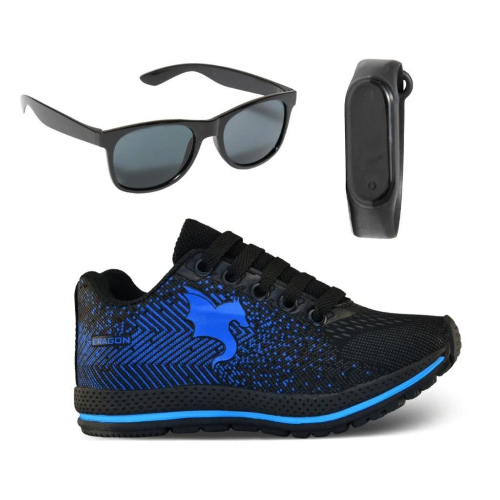 Tênis Casual Infinitty Meninos Preto Azul Óculos + Relógio SL em Oferta na Shopee