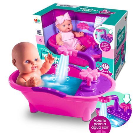 Boneca Menina Bebe Milkinhas Petit Banho Com Banheira que Sai Água de Verdade.