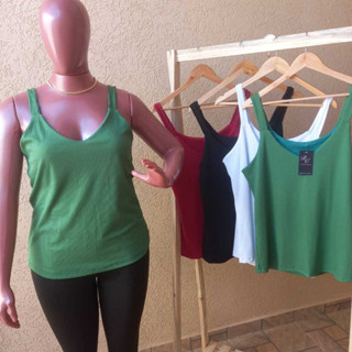 Blusa Regata Feminina Plus Size Canelada Alça Grossa Blusinha Confortável - PROMOÇÃO não fica transparente