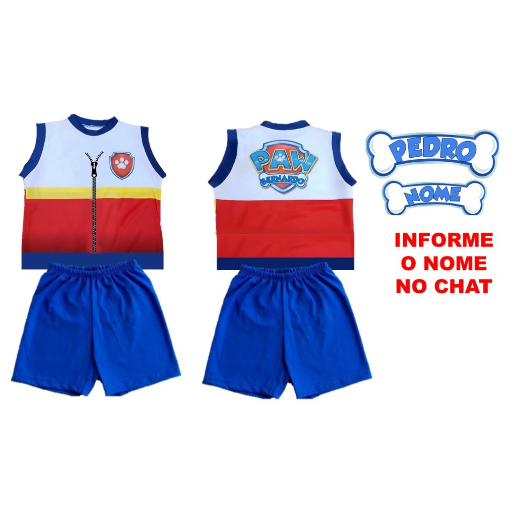 CONJUNTO FANTASIA RYDER PATRULHA CANINA ESTAMPADO COM NOME