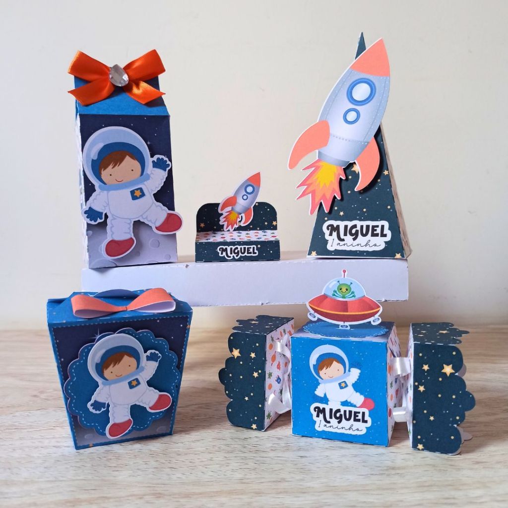 Kit Festa - Lembrancinhas Personalizadas Astronauta Menino - Caixinhas Personalizadas - Papelaria Personalizada
