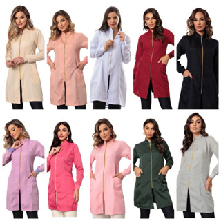 Jaleco Feminino Gola Padre Punhos Zíper Oxford Nice Várias Cores
