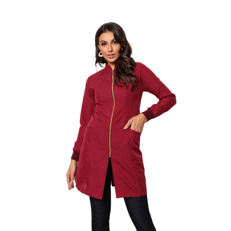 Jaleco Feminino Acinturado com Zíper Luxo - Cor Vinho Nice Gardenia Jalecos