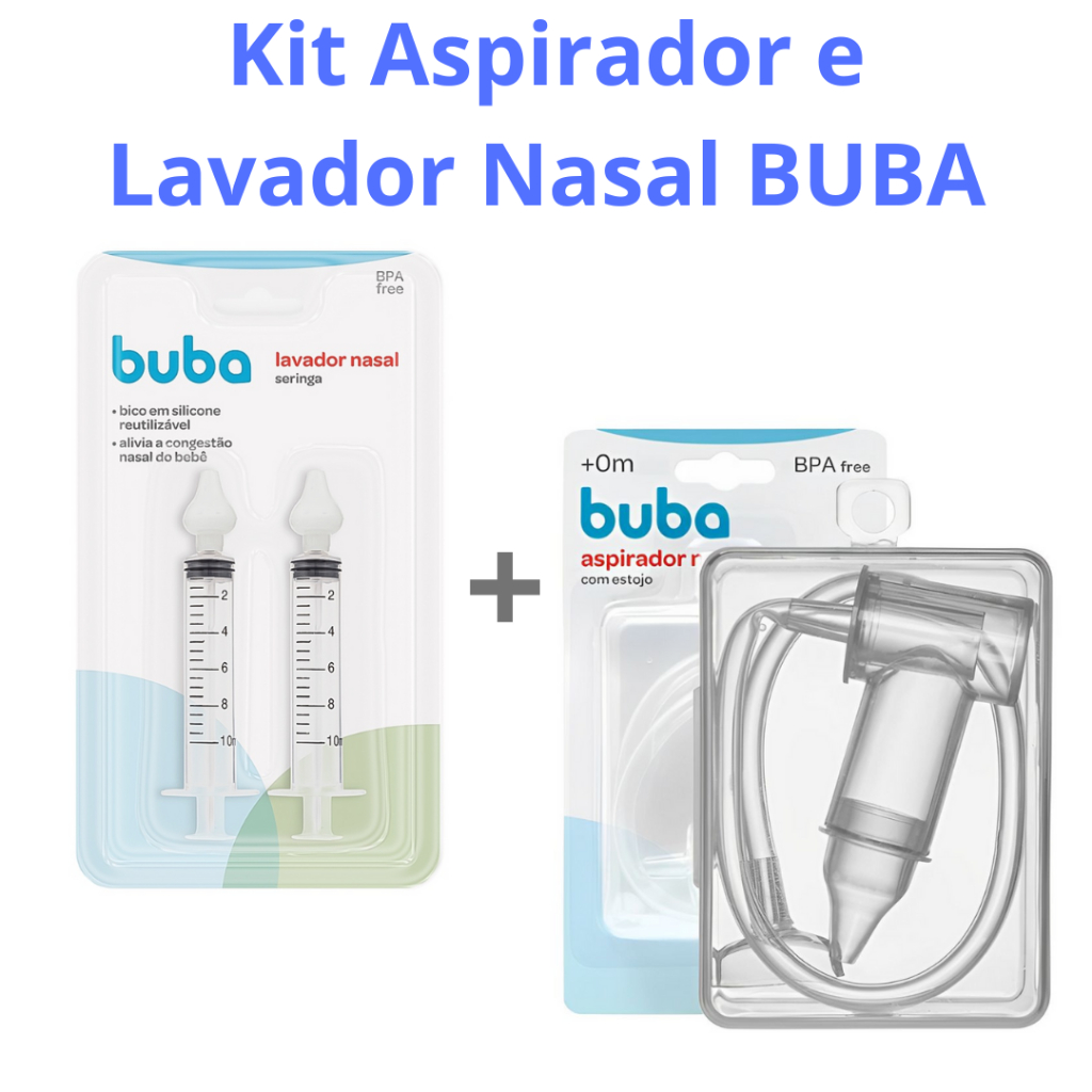 Kit Aspirador Nasal com Estojo + 2 Unidades de Seringa Lavador Nasal BUBA - Kit Limpeza Nasal para Bebês / Resfriado em Oferta na Shopee