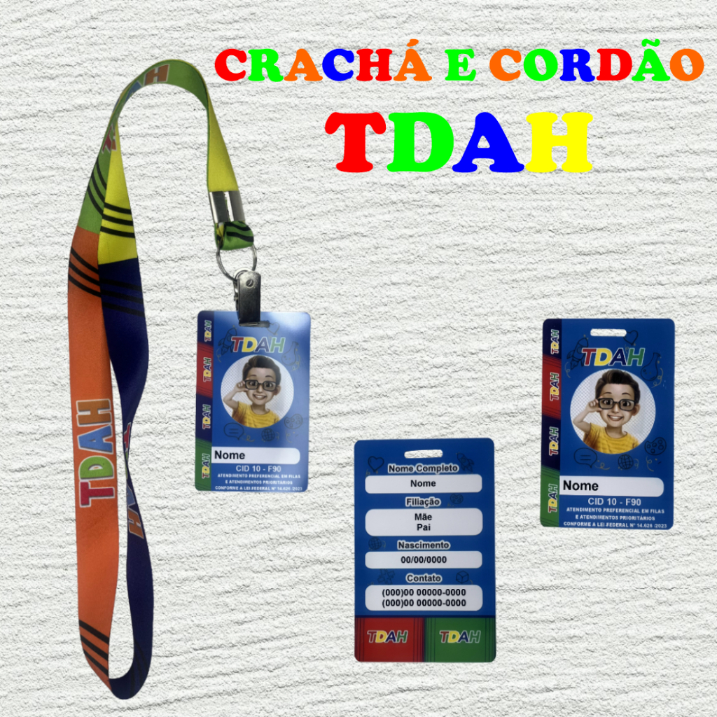 Crachá em PVC e cordão TDAH em Oferta na Shopee