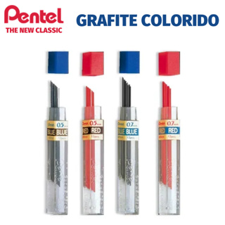 Grafite Colorido para Lapiseira Pentel - 0.7mm ou 0.5mm - Azul e Vermelho em Oferta na Shopee