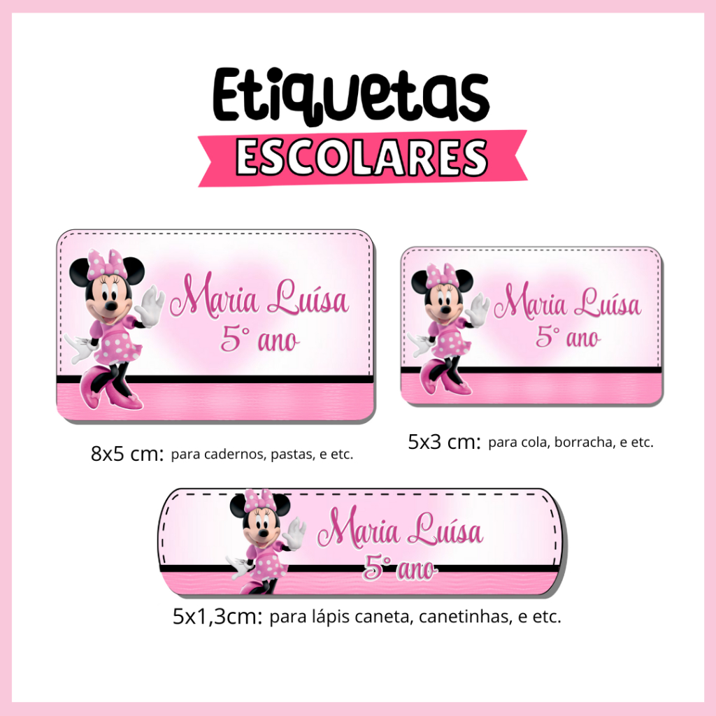 Etiqueta Material Escolar Minnie: Onde Comprar | BuscaProdutos