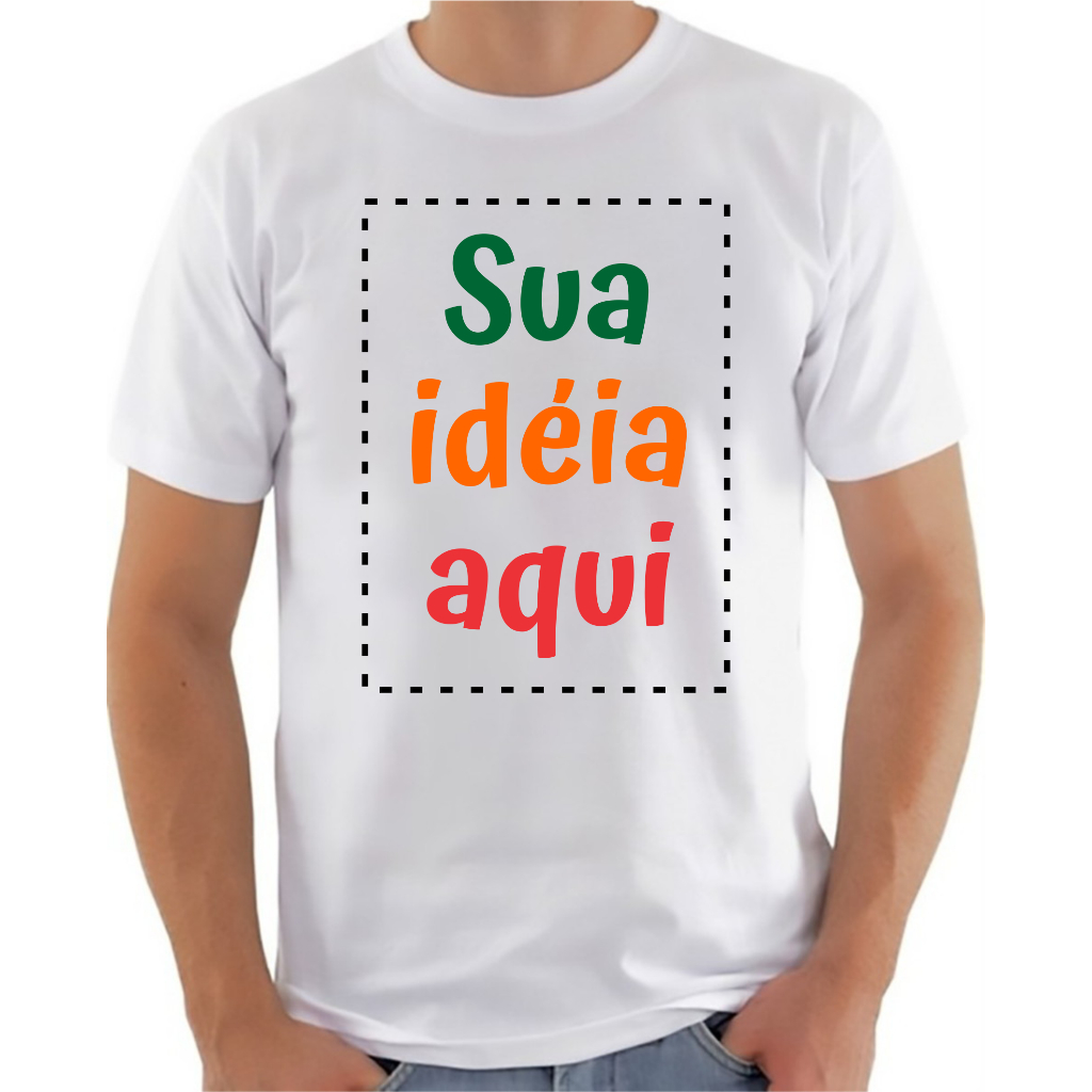 Camisa Camiseta Unissex Branca Personalizada FRENTE Adulto e Infantil com sua Estampa, Foto, Frase, Logomarca