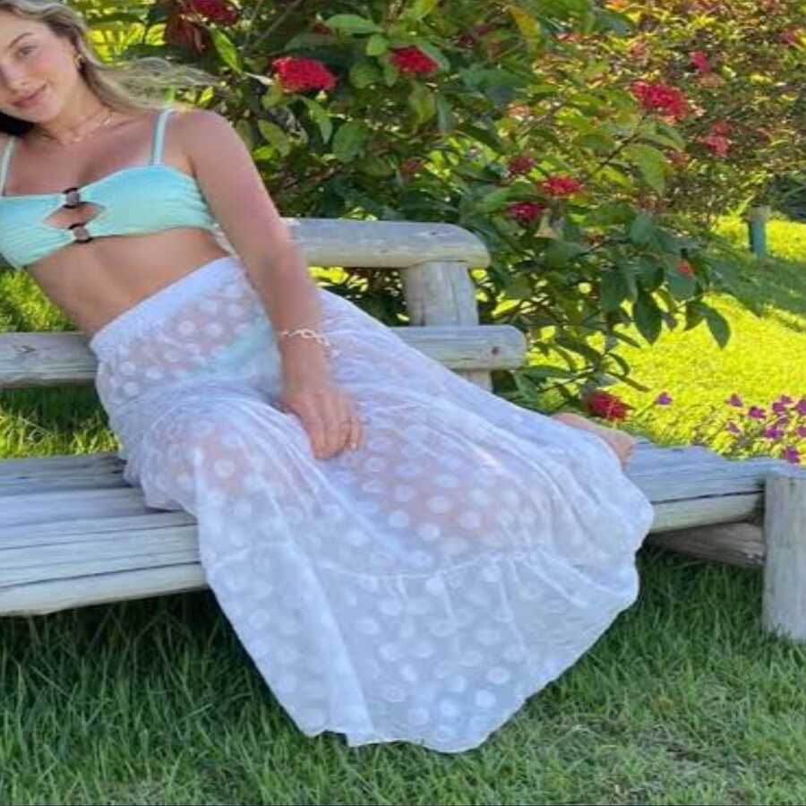 Saída de Praia Saia Tule Poa Longa Transparente Saia Longa de Poá Saida de Tule Poá Saia Moda Verão Piscina