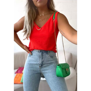 Blusa Feminina Alça Larga Tecido Duna Tendência Regata Lisa Básica Elegante Frente Única Moda Blogueira Social