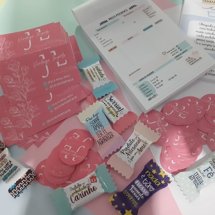 KIT EMPREENDEDORA  LUXO MAIS DE 180 ITENS -CARTOES DE VISITA -TAG -ADESIVOS-  BLOCO CONTROLE DE VENDAS empreendedor