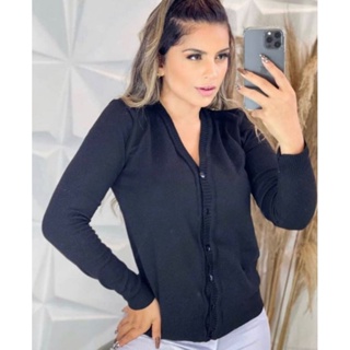Casaquinho Cardigan Suéter Feminino Empresarial Liso com Botão no Elastano Basico Direto da Fabrica em Oferta na Shopee