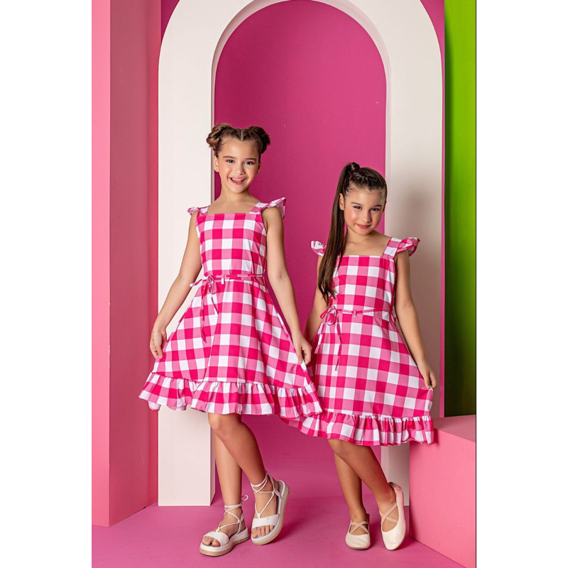 Vestido Festa Junina Xadrez Infantil 4 a 14 anos | Vestido São João quadriculado  | Vestido junino Infantil Caipira Xadrez