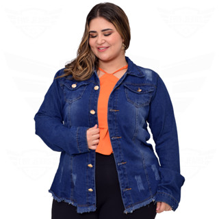 Max Jaqueta Jeans Feminina Destroyed Plus Size (casaco / Blusa) - EWF - Azul Escuro