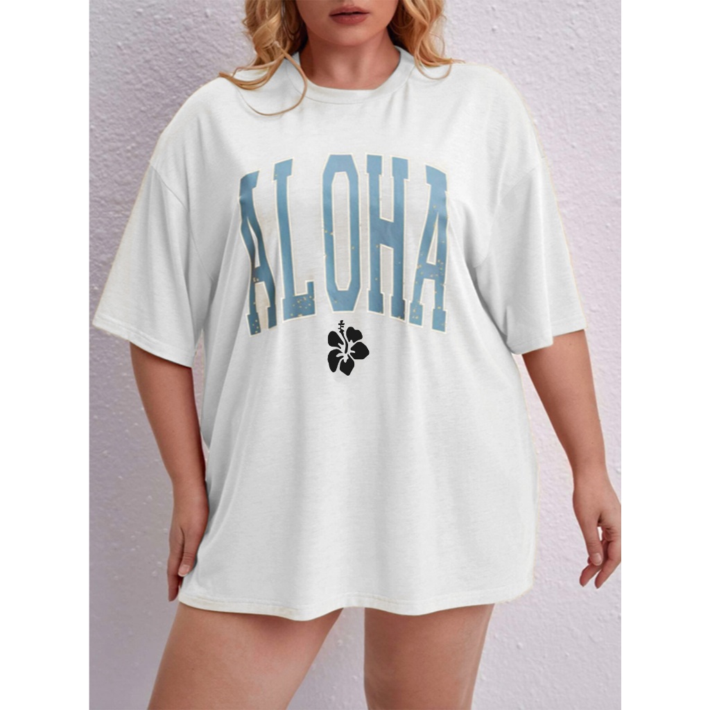 Camiseta Oversized Old School Feminina Tecido Confortável Estampada Aloha Flor Streetwear Blusa T-s