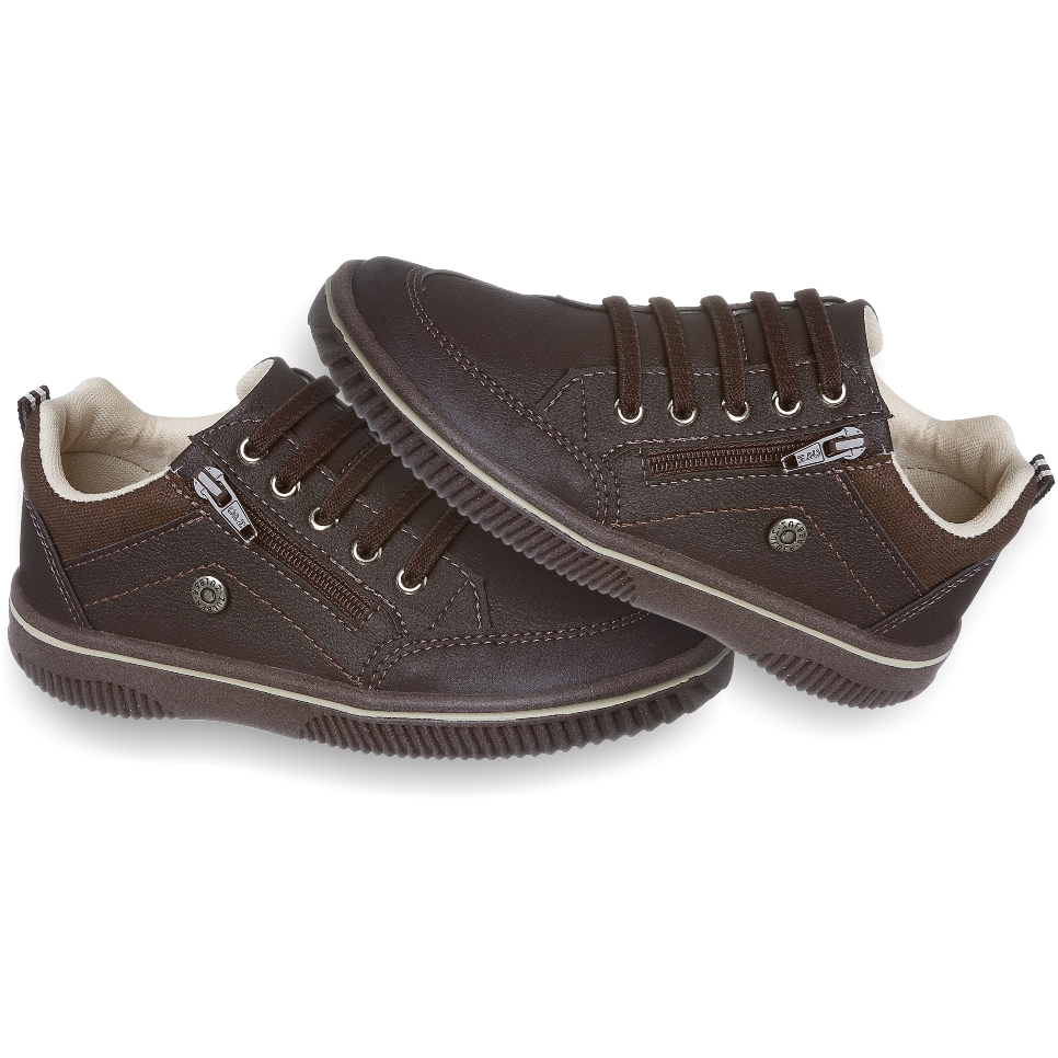 TÊNIS ESCOLAR SAPATÊNIS CASUAL INFANTIL MASCULINO COLEGIAL ON.151 MARROM COM ZÍPER E ELÁSTICO