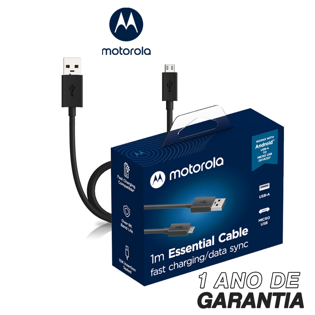 Cabo de Dados e Carga Motorola Moto USB-A para Micro USB 1 Metro Original Preto