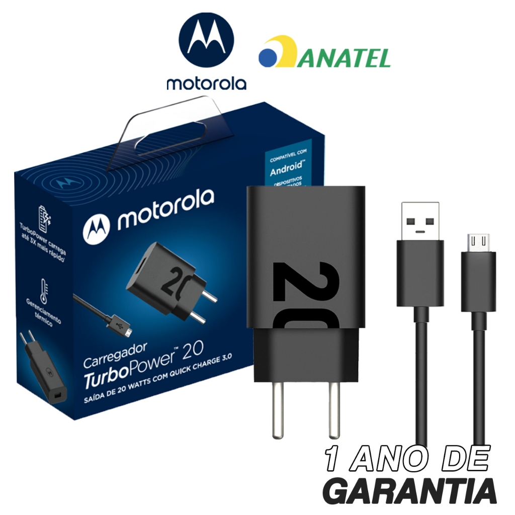 Carregador Rápido de Parede Motorola 20w - com Cabo Micro USB