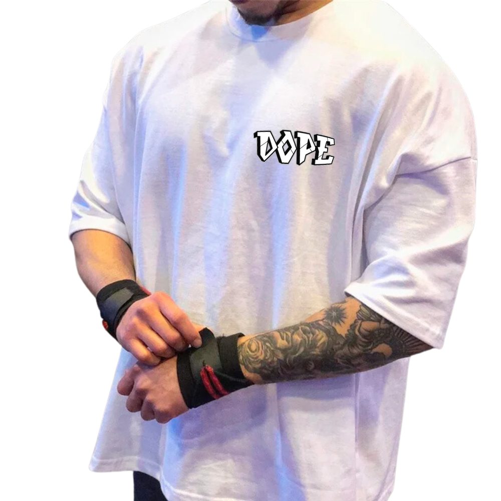 Camiseta Oversized Dope Estampada Musculação Fit 100% Algodão Casual Treino Academia