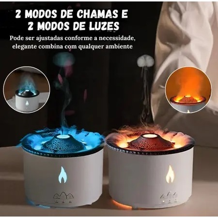 Vulcao umidificador Vaporizador de ar ultrassonico vapor chama aromaterapia difusor elétrico ambiente casa óleos essenciais