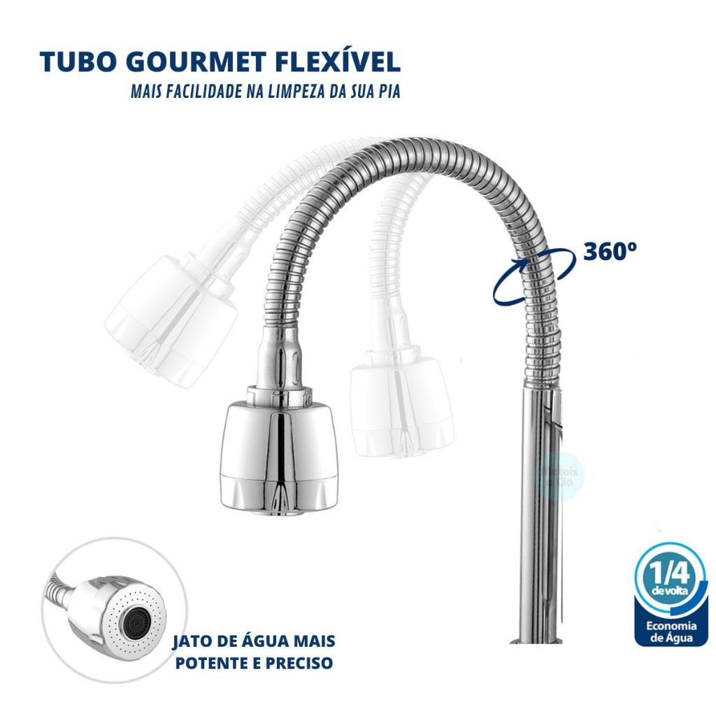 Torneira Bancada pia cozinha lavatorio  flexivel cromoda Gourmet Flexível  Mesa / Bancada Luxo