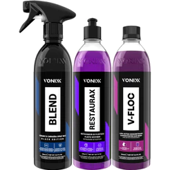 Cera Blend Spray Black para Carros Escuros Vitrificadora + Restaurax Revitalizador + Shampoo V-Floc Vonixx