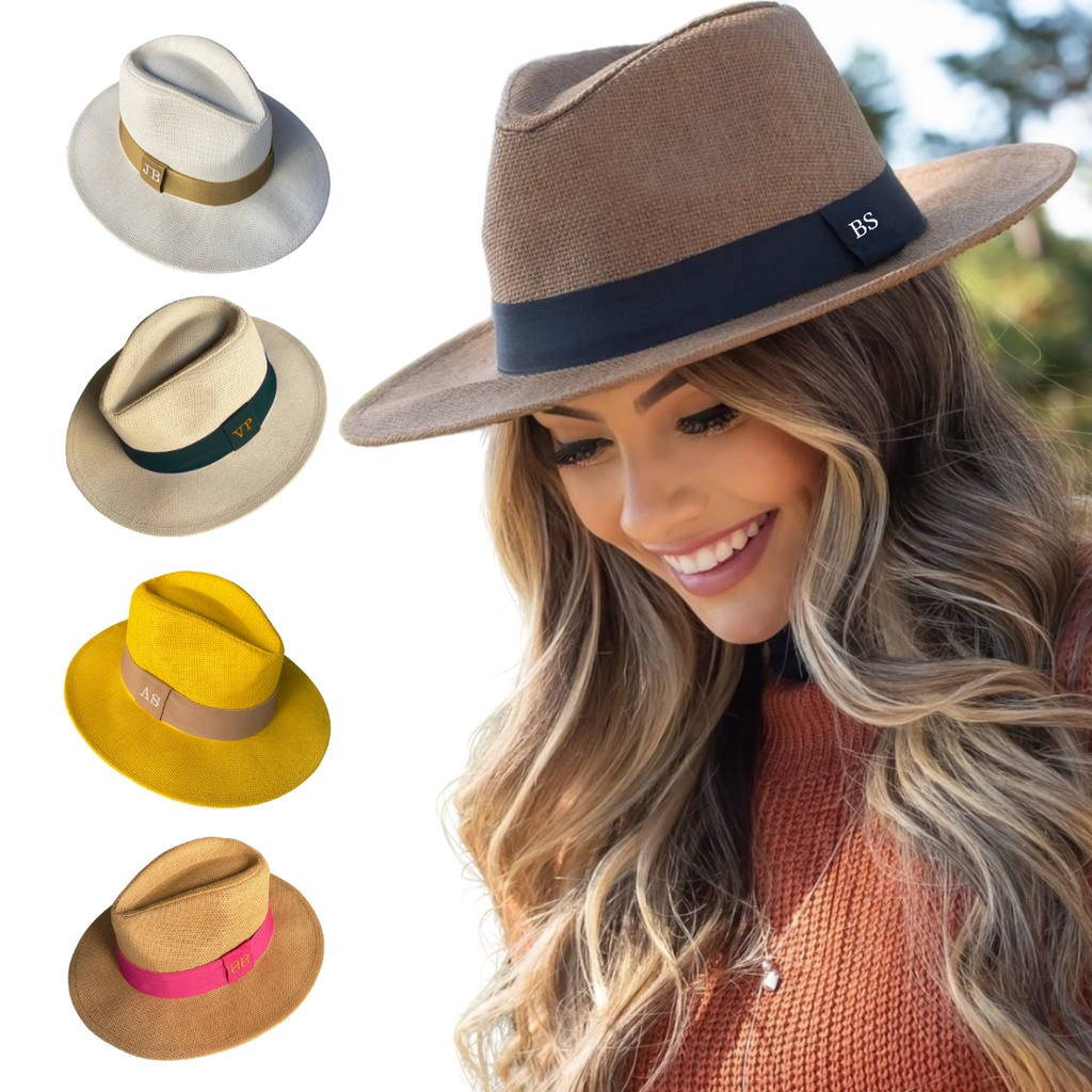 Chapéu Panamá Feminino Personalizado Chapeu de Praia Com Faixa Personalizada em Oferta na Shopee
