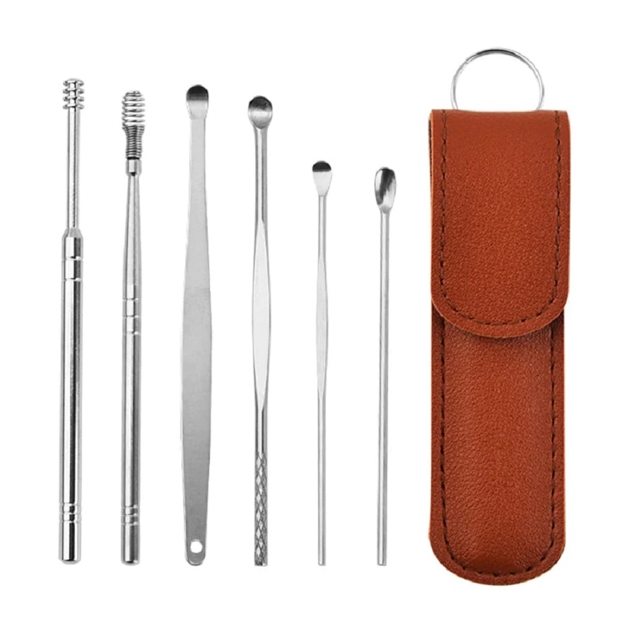 Conjunto 6 Peças De Limpeza Para Ouvido Prático E Fácil De Se Usar  8Cm De Aço Inox Top Útil