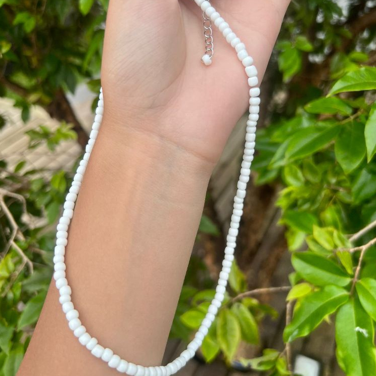 Colar de Miçanga Branco / choker miçanga bolinha branca verão / choker de praia