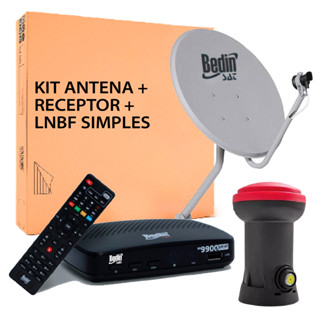 KIT BEDINSAT RECEPTOR DIGITAL + LNBF SIMPLES + ANTENA 60 CM