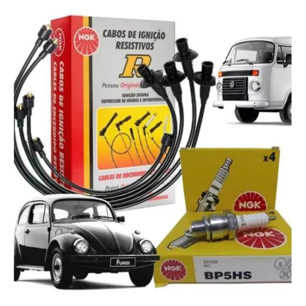 Jogo De Velas E Cabos Ngk Vw Fusca Kombi Brasilia Até 1983