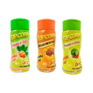Combo 3 Tempero para Pipoca Popcorn Sabores Molho Mexicano, Cebola & Salsa e Pimenta & Limão