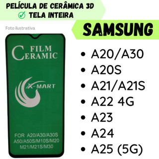 Película Cerâmica Hidrogel Flexível Para Samsung A20-A30 / A20S / A21-A21S / A22 4G / A23 / A24 / A25 (5G)/ Protetor de Tela Inteira 3D
