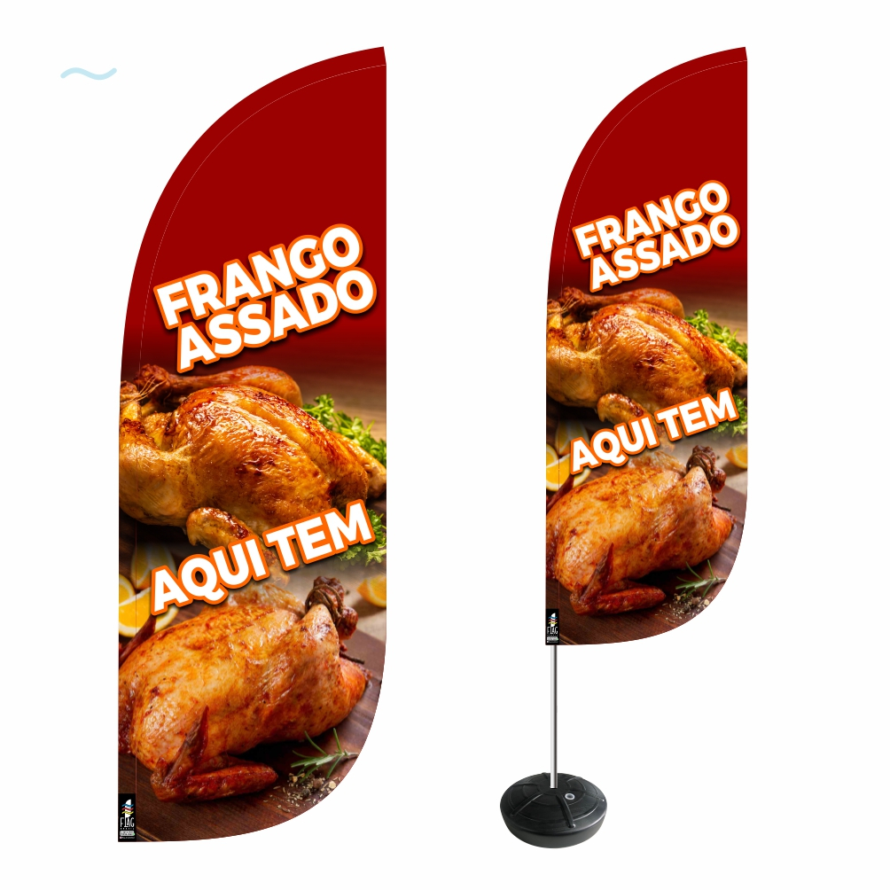 Wind Banner Completo Frango Assado 2,7m Fly Flag Dupla Face ENVIO EM 24H